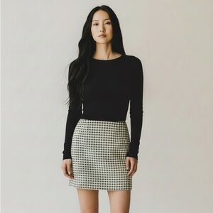 Banana Republic Tweed Mini Skirt Wool Blend Cream Black Size 10